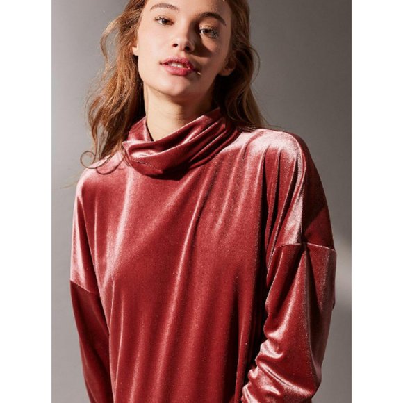 UO Dusty Pink Velvet Turtleneck Mini Dress S - Picture 2 of 11